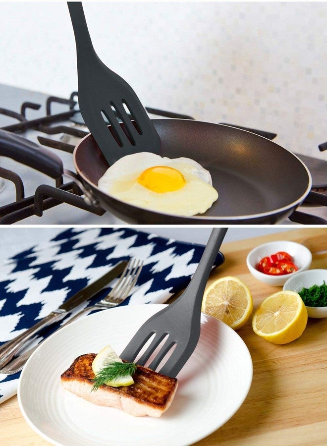 Baskety Silicone Turner Slotted Spatula Non-Stick Flexible Rubber Kitchen Utensil for Fish, Eggs, Pancakes (Black) - Image 4
